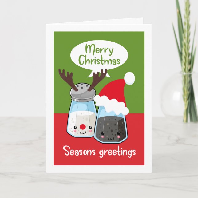 Seasons Greetings Funny Salt Pepper Food Themed Card (Front)