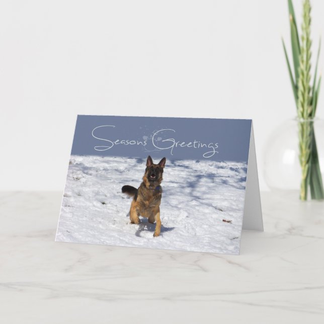 Seasons Greetings German Shepherd in the Snow Card (Front)