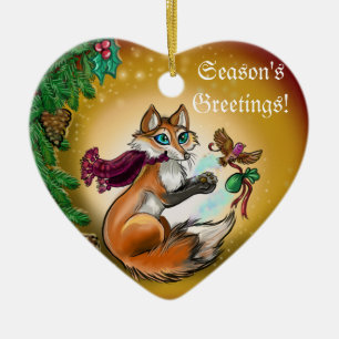 Season's Greetings Gifting Fox~ornament Ceramic Ornament