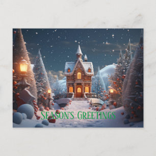 Season's Greetings Gingerbread House Christmas Holiday Postcard