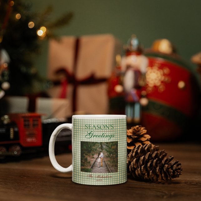 Season's Greetings Gingham Christmas Coffee Mug (Creator Uploaded)