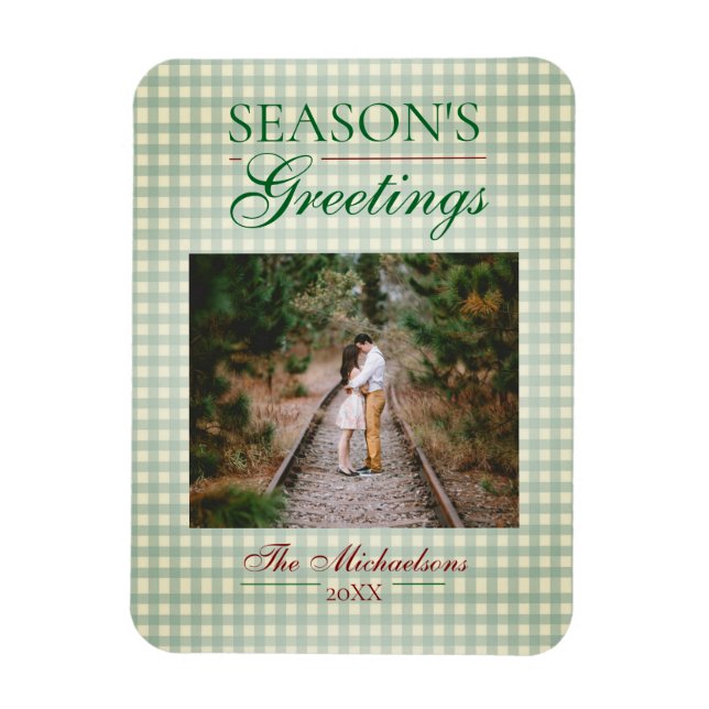 Season's Greetings Gingham Christmas Magnet (Vertical)