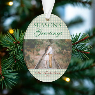 Season's Greetings Gingham Christmas Ornament
