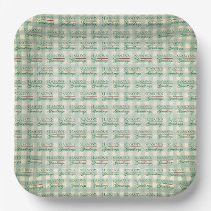 Season's Greetings Gingham Christmas Paper Plate