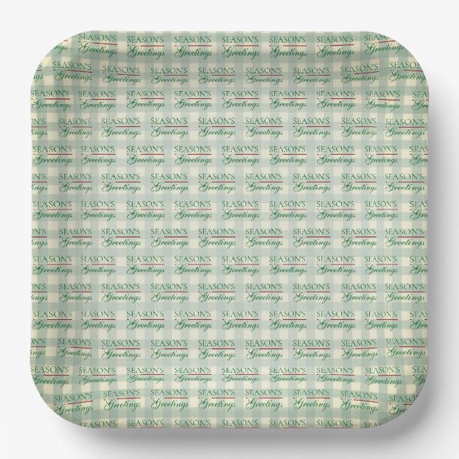 Season's Greetings Gingham Christmas Paper Plate (Front)