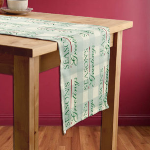 Season's Greetings Gingham Christmas Short Table Runner