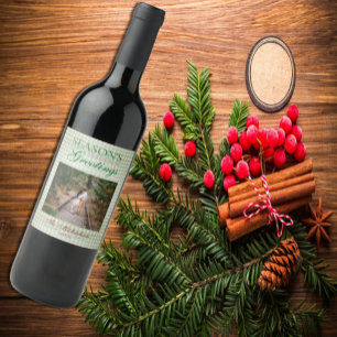 Season's Greetings Gingham Christmas Wine Label
