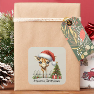 Seasons greetings giraffe add text square sticker