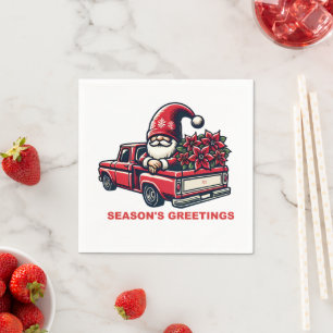 Season's Greetings Gnome In Red Pickup Truck Napkin