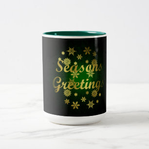 Seasons Greetings Gold and Green Christmas Two-Tone Coffee Mug