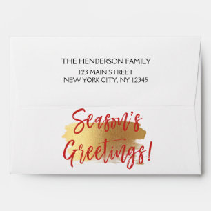 Season's Greetings Gold Foil and Red Christmas Envelopes