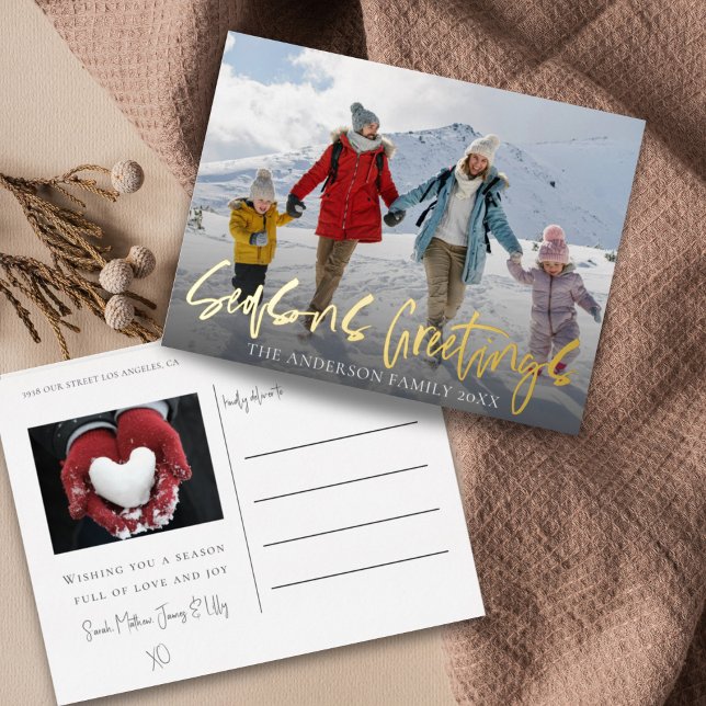 Seasons Greetings Gold Foil & Photo Holiday Postcard (Creator Uploaded)