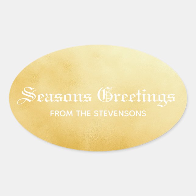 Seasons Greetings Gold Oval Sticker (Front)