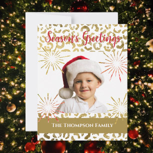 Season's Greetings Gold Sparkles Family Photo Holiday Card