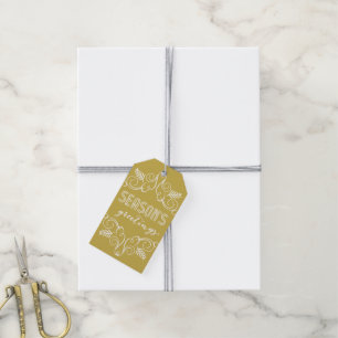 Season's Greetings Gold Vintage Deco Foliage Photo Gift Tags