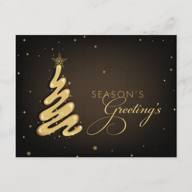 Seasons Greetings Golden Christmas Tree Postcard (Front)