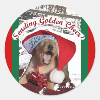 Seasons Greetings GOLDEN RETRIEVER CHRISTMAS PUPPY Classic Round Sticker