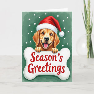 Seasons Greetings Golden Retriever Dog Bone Card