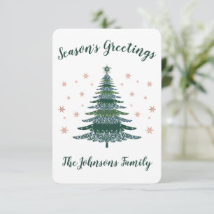 Season's Greetings Green Christmas Tree Rose Gold Thank You Card