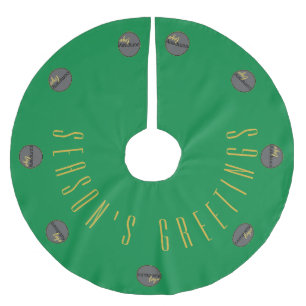 SEASONS GREETINGS GREEN GOLD BUSINESS LOGO BRUSHED POLYESTER TREE SKIRT