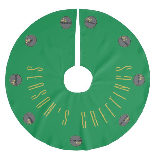 SEASONS GREETINGS GREEN GOLD BUSINESS LOGO BRUSHED POLYESTER TREE SKIRT (Front)