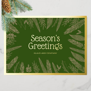 Season's Greetings Greenery Corporate Christmas Foil Holiday Card