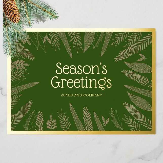 Season's Greetings Greenery Corporate Christmas Foil Holiday Card (Creator Uploaded)