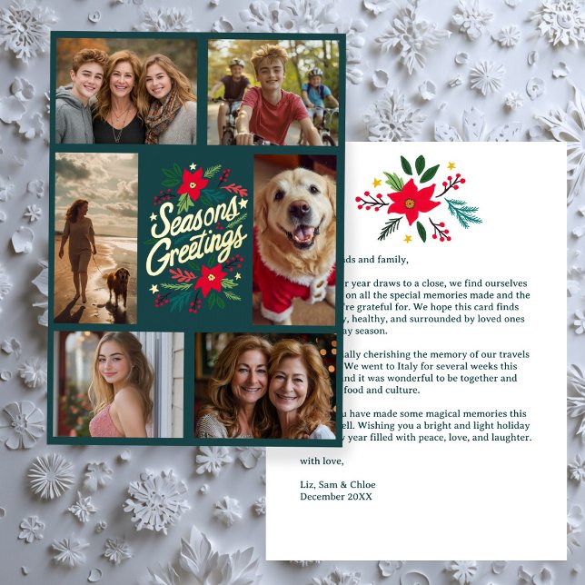 SEASONS GREETINGS Hand-Drawn CUSTOM 6 PHOTO  Foil Holiday Card (SEASONS GREETINGS Hand-Drawn CUSTOM 6 PHOTO GOLD Foil Christmas Holiday Card
)