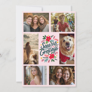 SEASONS GREETINGS Hand-Drawn CUSTOM 6 PHOTO  Holiday Card