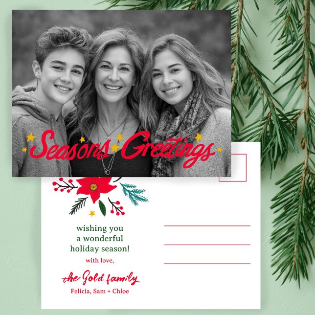 SEASONS GREETINGS Hand-Drawn CUSTOM PHOTO  Holiday Postcard (SEASONS GREETINGS Hand-Drawn CUSTOM PHOTO Holiday Postcard
)