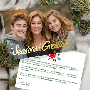 SEASONS GREETINGS Hand-Drawn Script CUSTOM Photo   Foil Holiday Card