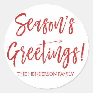 Season's Greetings Hand Lettered Script Christmas Classic Round Sticker