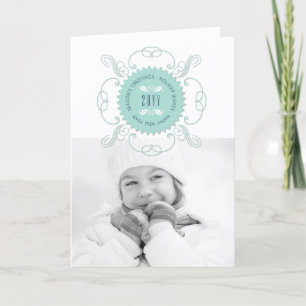 Season's Greetings Happy New Year Blue Seal Photo Holiday Card