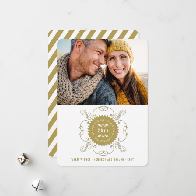 Season's Greetings Happy New Year Seal Photo Holiday Card (Front/Back In Situ)