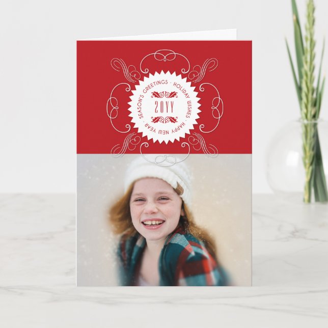 Season's Greetings Happy New Year Seal Photo Holiday Card (Front)