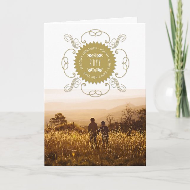 Season's Greetings Happy New Year Seal Photo Holiday Card (Front)