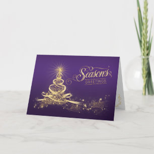 Season's Greetings Holiday Card Purple Faux Gold