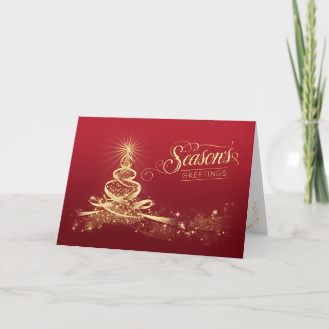 Season's Greetings Holiday Card | Red, Faux Gold (Front)