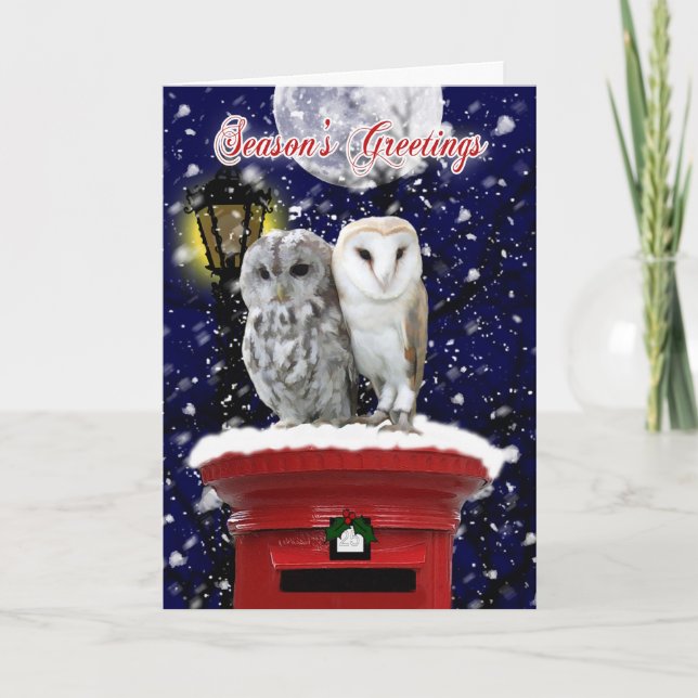 Season's Greetings Holiday Card With Winter Owl's (Front)