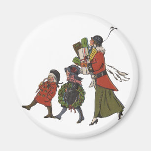 Seasons Greetings Holiday Christmas Art Print Magnet