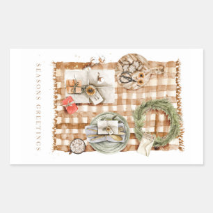 Seasons Greetings Holiday Watercolor Rectangular Sticker
