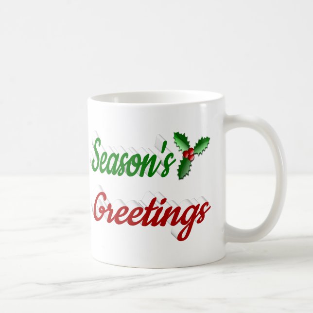 Seasons Greetings Holly Christmas half script  Coffee Mug (Right)