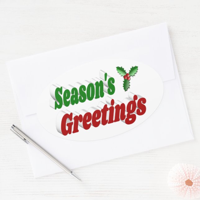 Seasons Greetings Holly Christmas typography Oval Sticker (Envelope)