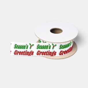 Seasons Greetings Holly Christmas typography Satin Ribbon