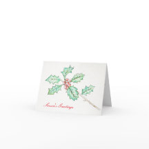 "Season's Greetings" Holly Greeting Card