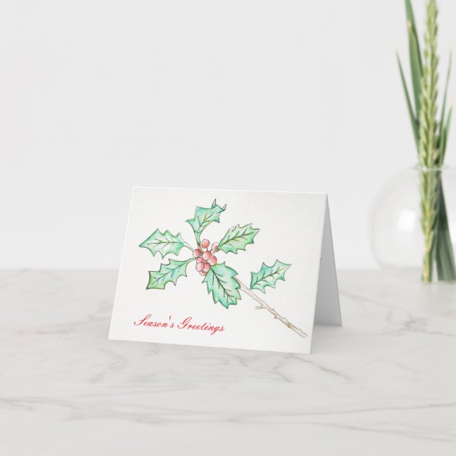 "Season's Greetings" Holly Greeting Card (Front)
