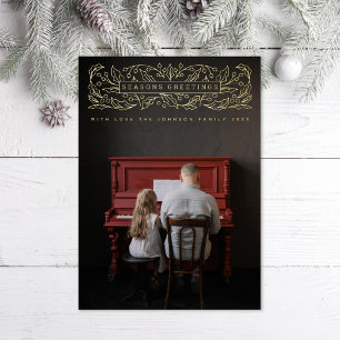 Seasons Greetings Holly Leaves Photo Foil Holiday Card