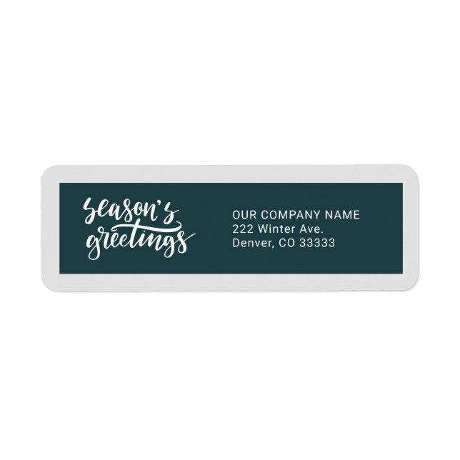 Season's Greetings Hunter Green White Business Return Address Label (Front)
