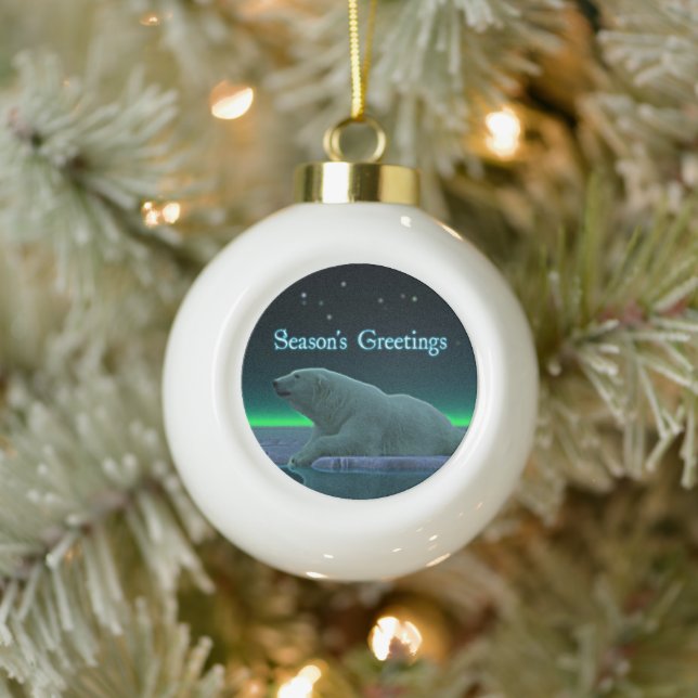 Season's Greetings - Ice Edge Polar Bear Ceramic Ball Christmas Ornament (Tree)