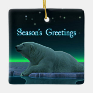 Season's Greetings - Ice Edge Polar Bear Ceramic Ornament